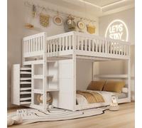 KOMHTOM Lit mi Hauteur 140x200 Lit Mezzanine 1 Place avec escalier et 4 tiroirs, lit superposé avec sommier à Lattes sur la couchette supérieure (Blanc, Matelas Non Inclus)