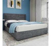 KOMHTOM Lit Plateforme Coffre avec Tête de lit, Rangement Hydraulique et Sommier à Lattes Bois - Cadre de Lit Rembourré Moderne pour Adolescents (Gris, 160x200)