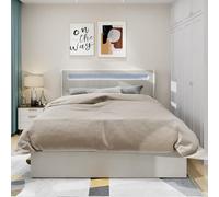 KOMHTOM Lit Plateforme Coffre avec Tête de lit, Rangement Hydraulique et Sommier à Lattes Bois - Cadre de Lit Rembourré Moderne pour Adolescents (Beige-B, 140x200)