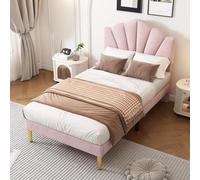 KOMHTOM Lit Rembourré Lit Plateforme avec Tête de Lit Cadre de Lit avec Sommier à Lattes en Bois Modernité Chambres à Coucher(sans Matelas) (Rose, 90x200CM)