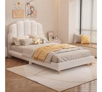 KOMHTOM Lit Simple Rembourré avec Sommier à Lattes en Bois, 90x200cm Lit d'enfan avec Tête de Lit, Cadre de Lit Plateforme(sans Matelas) (Blanc-90x200cm)