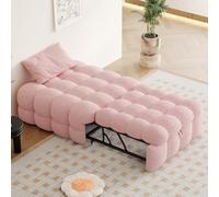 KOMHTOM Lit Simple Rembourré Polyvalent Convertible en Repose-Pieds, Cadre de lit Plateforme, Canapé-lit Tissu en Velours Teddy(sans Matelas) (Rose)