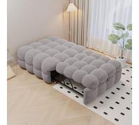 KOMHTOM Lit Simple Rembourré Polyvalent Convertible en Repose-Pieds, Cadre de lit Plateforme, Canapé-lit Tissu en Velours Teddy(sans Matelas) (Gris Clair)