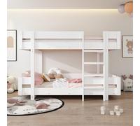 KOMHTOM Lit Superposé 90 x 200 cm, Lit 2 Places en Bois avec échelle Verticale et Garde-Corps de Sécurité, Design Simple, Blanc(sans Matelas) (Blanc)
