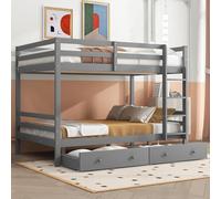 KOMHTOM Lit Superposé avec Échelle à Angle Droit et 2 Tiroirs de Rangement 140x200CM Lit en Bois avec Clôture de Sécurité, Cadre de Lit, Sommier à Lattes(sans Matelas) (Gris)
