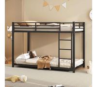 KOMHTOM Lit Superposé avec échelle à Angle Droit et Barrière de Sécurité, Cadre de lit en métal, Support à Lattes en Fer, pour Enfants, Adolescents(sans Matelas) (Noir, 90x200cm)