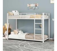 KOMHTOM Lit Superposé avec échelle à Angle Droit et Barrière de Sécurité, Cadre de lit en métal, Support à Lattes en Fer, pour Enfants, Adolescents(sans Matelas) (Blanc, 90x200cm)