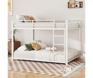 KOMHTOM Lit Superposé avec échelle à Angle Droit et Barrière de Sécurité, Cadre de lit en métal, Support à Lattes en Fer, pour Enfants, Adolescents(sans Matelas) (Blanc, 140x200cm)