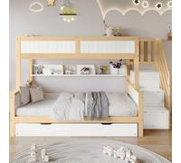 KOMHTOM Lit superposé avec Petite Armoire Lit Mezzanine 2 Places avec escalier, Lit d'enfant avec lit gigogne 90x190 et sommier à Lattes (Matelas Non Inclus)