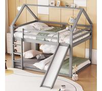 KOMHTOM Lit Superposé Cabane en Bois avec Toboggan, Échelle et Clôture de Sécurité - Support à Lattes, Cadre de Lit pour Chambres à Coucher - Pin (Sans Matelas) (Gris)