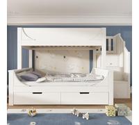 KOMHTOM Lit Superposé Séparable 90 x 200 cm, Cadre de lit en Bois avec échelle Verticale et Garde-Corps de Sécurité, pour Chambres d'adolescents(sans Matelas) (Blanc-B)