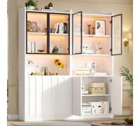 KOMHTOM Lot de 2 vitrines LED 160×35×200 cm avec niches, Blanches