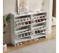 KOMHTOM Meuble à Chaussures avec 4 Abattants, Armoire d'Entrée Moderne Faible Profondeur avec Compartiment Ouvert, Rangement Extra Plat 24cm (4 Abattants (110cm)-Blanc)