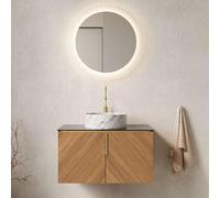 KOMHTOM Meuble de Salle de Bain avec Lavabo -Contreplaqué - 76x50x40cm Armoire de Rangement en Bois (Hors Robinet) (Marron-B)