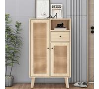 KOMHTOM Meuble en rotin couleur bois naturel, buffet avec deux portes et un tiroir, placard polyvalent pour la chambre, le salon, le couloir, la cuisine (C)