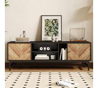 KOMHTOM Meuble TV Bas 2 Portes Salon Noir Bois Rangement Buffet (150 x 38 x 55cm)