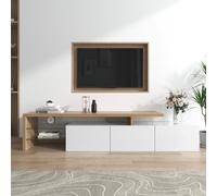 KOMHTOM Meuble TV blanc/noir avec LED, buffet à 3 portes et 2 étagères en verre, armoire multifonction pour salon et chambre à coucher (blanc)