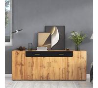 KOMHTOM Meuble TV en placage PVC marbré blanc/marron - Commode avec 2 tiroirs et 4 grandes portes - Buffet pour salon et salle à manger (marron)