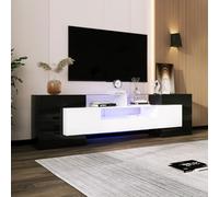 KOMHTOM Meuble TV Moderne avec 6 Portes et 2 Tiroirs, Meuble de Salon avec éclairage LED, pour Salon, Salle à Manger et Chambre à Coucher (Noir+Blanc 60-69inches)