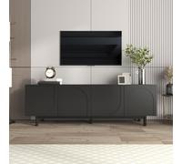 KOMHTOM Meuble TV Moderne, Meuble de Salon, avec 4 Portes et Pieds Ronds Dorés, Système Push-to-Open, pour Salon, Salle à Manger et Chambre à Coucher (Noir, 175x38x56cm)