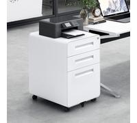KOMHTOM Moderne Meuble de Rangement Bureau, Classeur Mobile à 3 Tiroirs en Métal avec Serrure, Casier a Clef, Meuble Imprimante (Blanc, 46×40×58cm)