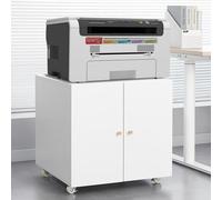 KOMHTOM Moderne Meuble Imprimante avec Rangement, Meuble de Rangement Bureau, Classeur Mobile à 2 Portes en Métal (Blanc, 60×60×60cm)