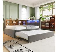 KOMHTOM Modernité Canapé-lit Rembourré avec lit gigogne Lit LED avec Compartiments de Rangement, Port de Charge et Tête, Flanelle(sans Matelas) (Gris Foncé-140x200cm)