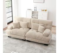 KOMHTOM Petit Canapé 2 Places Chenille avec Coussins Confortables, Accoudoir Courbe et Rembourré - Canapé Modulable Moderne (Beige)