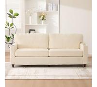 KOMHTOM Petit Canapé 2 Places en Chenille avec Chargement USB, Lampe LED et 2 Poches - Solidité Structurelle - Canapé Multifonctionnel Moderne (Beige)