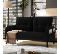 KOMHTOM Petit Canapé 2 Places en Velours Côtelé avec Dossier Haut Confortable, 4 Poches et Pieds en Métal - Canapé d'angle Moderne pour Salon, Chambre à Coucher et Bureau (Noir-2)