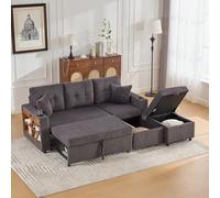 KOMHTOM Petit Canapé 3 Places en Velours Côtelé avec Coussins Confortables, Espace de Rangement - Canapé-Lit Convertible Moderne (Gris foncé)