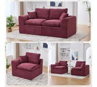 KOMHTOM Petit Canapé Modulable avec Dossier Confortable, Coussins d'assise en Mousse - Canapé d'angle Moderne pour Salon, Chambre à Coucher et Bureau (Rouge, B)