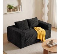 KOMHTOM Petit Canapé Modulable Velours Côtelé 160cm, Noir - 2 Places | 2 Coussins - Mousse Haute Densité 31D - Canapé Sans - pour Salon et Studio