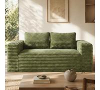 KOMHTOM Petit Canapé Modulable Velours Côtelé 160cm, Vert - 2 Places | 2 Coussins - Mousse Haute Densité 31D - Canapé Sans - pour Salon et Studio