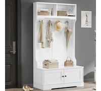 KOMHTOM Porte-manteaux blanc avec banc à chaussures, ensemble de vestiaire pour couloir avec quatre crochets, ensemble de penderie pour l'entrée de la chambre