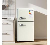 KOMHTOM Réfrigérateur à 2 Porte, Petit Frigo, Réglage de La Température à 7 Niveaux clairage LED, étagères Réglables, pour Cuisine et Salon (Blanc, 87L)