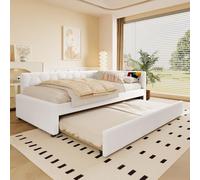 KOMHTOM Rembourré Canapé-lit avec Port de Charge et Lumière LED, Modernité Lit de Jour avec lit gigogne, Chambres à Coucher(sans Matelas) (Blanc, 90 x 200CM)