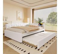 KOMHTOM Rembourré Canapé-lit avec Port de Charge et Lumière LED, Modernité Lit Double avec lit gigogne, Chambres à Coucher(sans Matelas) (Blanc, 140 x 200CM)