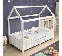KOMHTOM Simple Lit de Maison avec Protection Anti-Chute, Lit de Jeune avec Sommier à Lattes en Bois, Cadre de lit, Minimaliste(sans Matelas) (Blanc-C, 90 x 200CM)