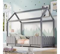 KOMHTOM Simple Lit de Maison avec Protection Anti-Chute, Lit de Jeune avec Sommier à Lattes en Bois, Cadre de lit, Minimaliste(sans Matelas) (Gris-C, 90 x 200CM)