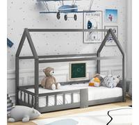 KOMHTOM Simple Lit de Maison avec Protection Anti-Chute, Lit de Jeune avec Sommier à Lattes en Bois, Cadre de lit, Minimaliste(sans Matelas) (Gris-A, 90 x 200CM)