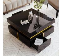 KOMHTOM Table basse à haute brillance en noir avec deux tiroirs - Table de salon moderne et minimaliste de forme carrée (noir)