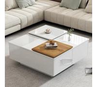 KOMHTOM Table Basse Carrée avec 4 Tiroirs, Table d'Appoint Moderne Noire/Blanche avec Rangement, Coffre Blanc (75 x 75 x 33 cm)