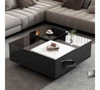 KOMHTOM Table Basse Carrée Moderne avec 4 Tiroirs, Table d'Appoint Noire, 75 x 75 x 33 cm