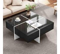 KOMHTOM Table Basse carrée Noire, Table Basse Coffre Moderne avec 4 tiroirs Table d'appoint Meuble de Salon (B, Noir)