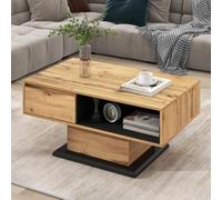 KOMHTOM Table basse couleur bois avec un tiroir et deux compartiments de rangement ouverts, table basse pour salon, chambre à coucher (A)