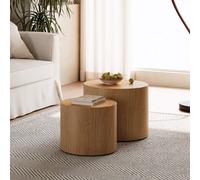 KOMHTOM Table Basse Gigogne Lot de 2 Ronde Tranches d'arbre Naturelles Bout de Canapé sans Montage Anti-Humidité(Rond Gigogne - Arbre)