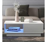 KOMHTOM Table Basse Haute Brillance Blanc Table d'appoint, Table de canapé de Salon avec Un tiroir et Un Compartiment de Rangement Ouvert 95x55x32cm (B, Blanche)
