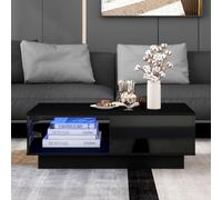 KOMHTOM Table Basse Haute Brillance Noir Table d'appoint, Table de canapé de Salon avec Un tiroir et Un Compartiment de Rangement Ouvert 95x55x32cm (B, Noir)