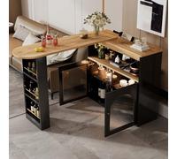 KOMHTOM Table de Salle à Manger Extensible Noir Meubles de Bar, ilot Central Cuisine avec Rangement et Plan de Travail,Meuble Cuisine avec Plan de Travail Table Haute contemporaine (Noir)
